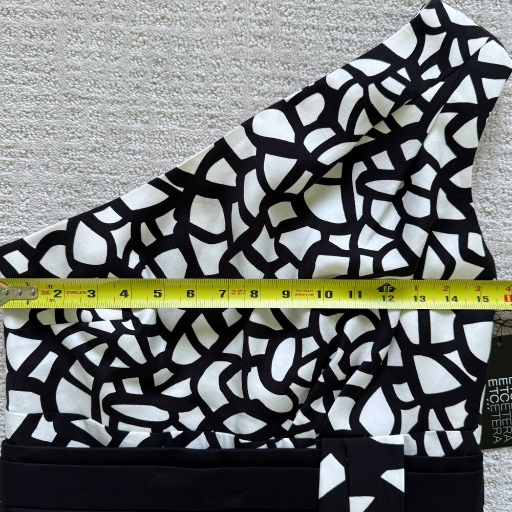 NWT ETCETERA | One Shoulder Black & White Silk Dress Sz 8 - Picture 3 of 7